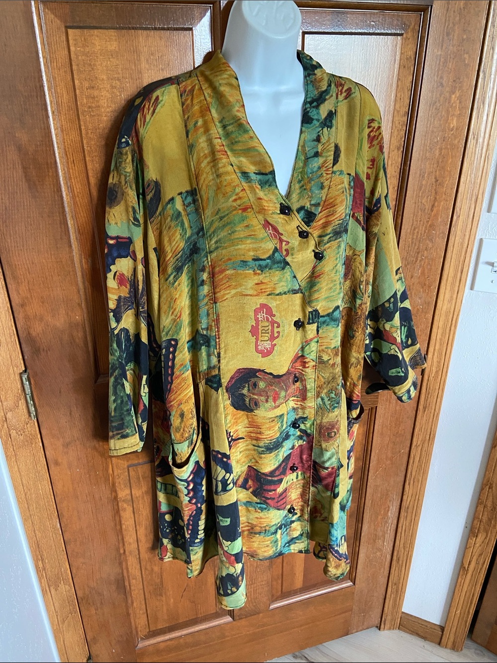 URA  "Art to Wear" lagenlook tunic light Duster 100% silk Size M / L Luxury